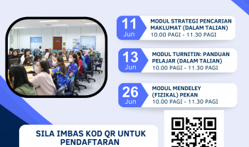 UMPSA Library - Kelas Sokongan Penyelidikan: Modul Strategi Pencarian Maklumat, Modul Turnitin dan Modul Mendeley - Sepanjang Jun 2024